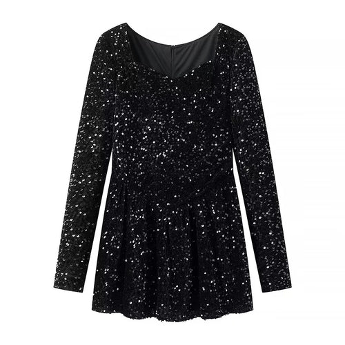 Damen Samt-Pailletten-Peplumshirt mit weitem ausgestelltem Saum und langem Arm – Avérine
