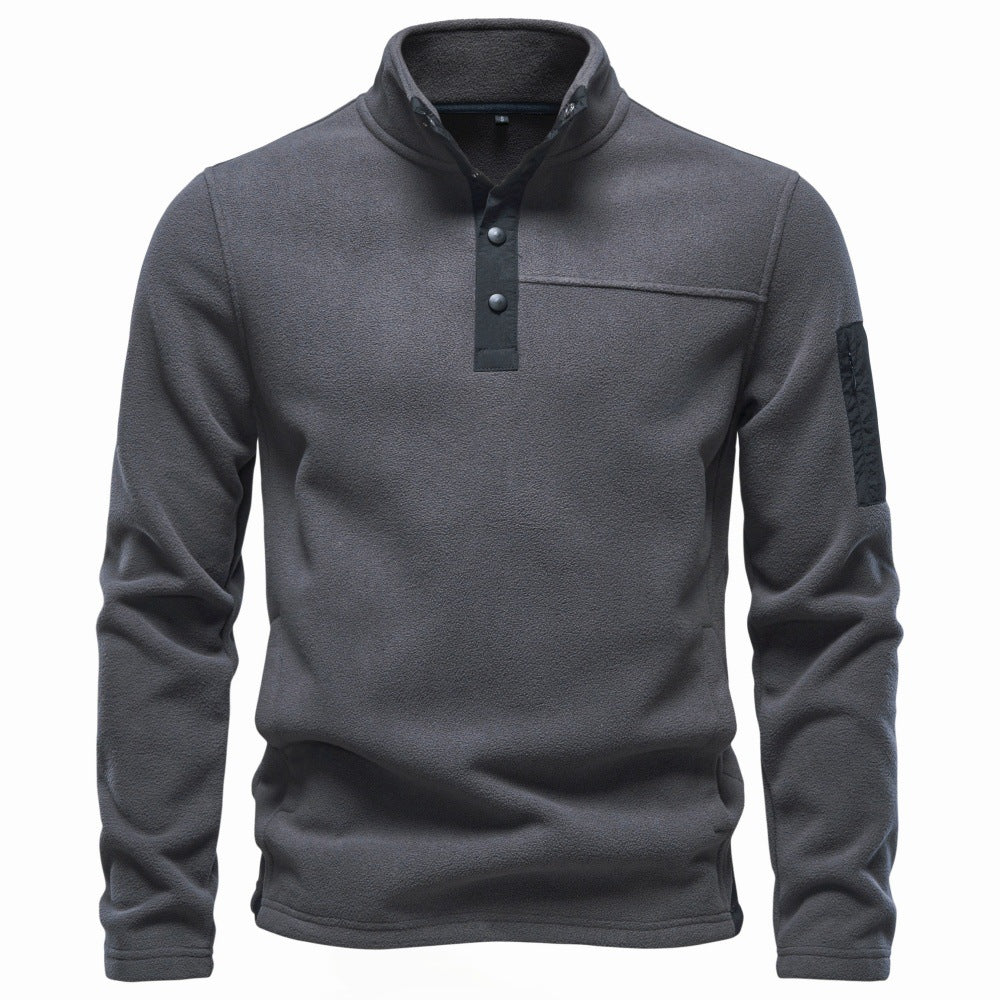 Herren Fleecepullover mit Stehkragen Druckknopf-Leiste und Ärmeltasche Echoarchiv