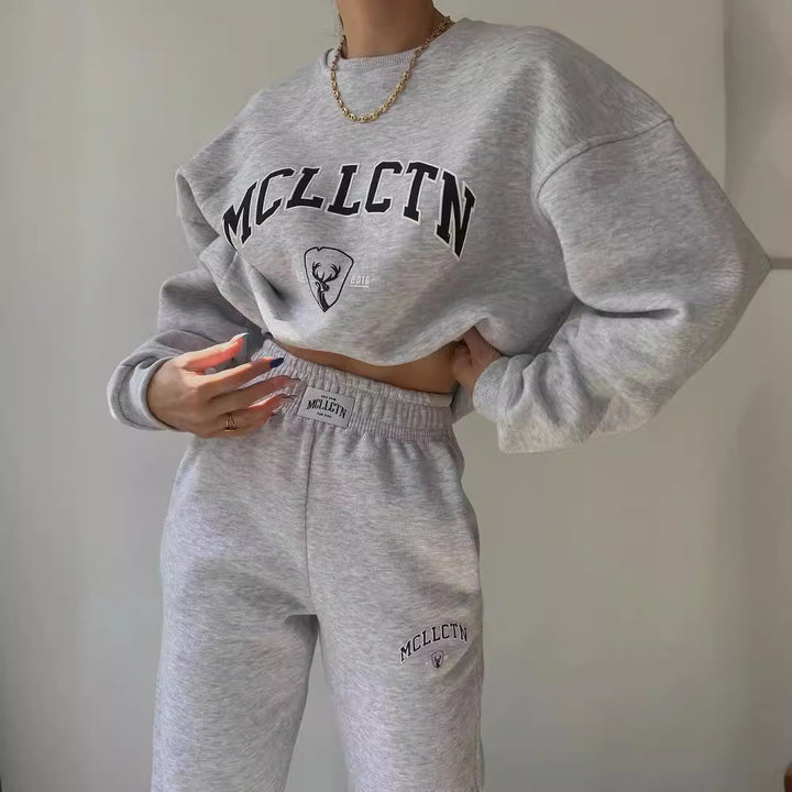 Damen Oversized College-Sweatshirt und High-Waist-Jogger-Set aus French-Terry Echoarchiv