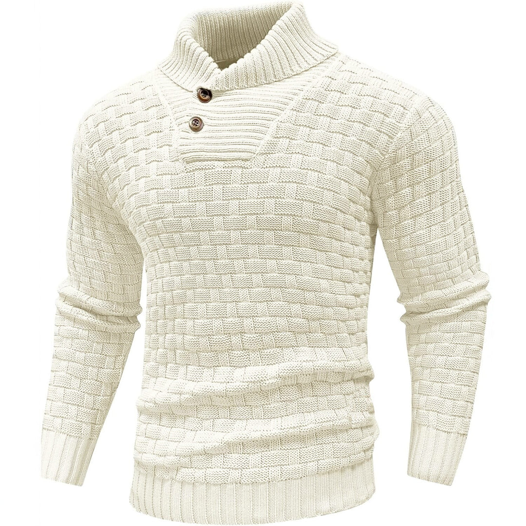 Herren Grobgestrickter Pullover mit hohem Rollkragen, Knopfleiste und Körbchenstrick Echo Archiv