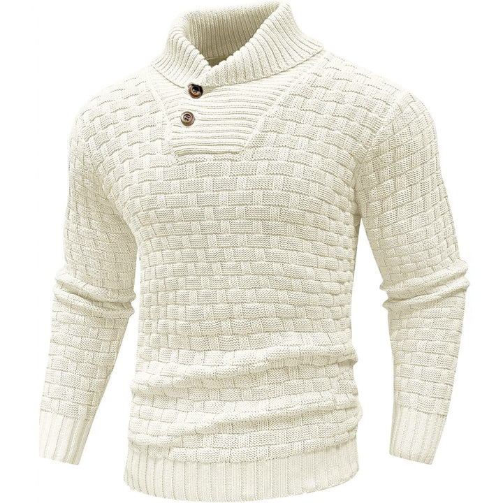 Herren Grobgestrickter Pullover mit hohem Rollkragen, Knopfleiste und Körbchenstrick Echo Archiv