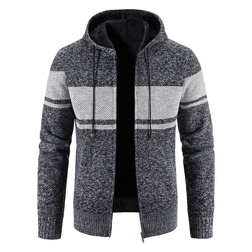 Herren Strickjacke mit Kapuze und kontrastierendem Streifenmuster Echoarchiv