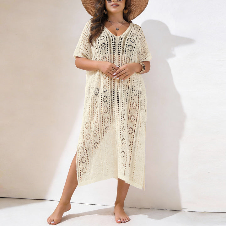Damen Häkelstrandkleid mit V-Ausschnitt und seitlichem Schlitz Echo Archiv