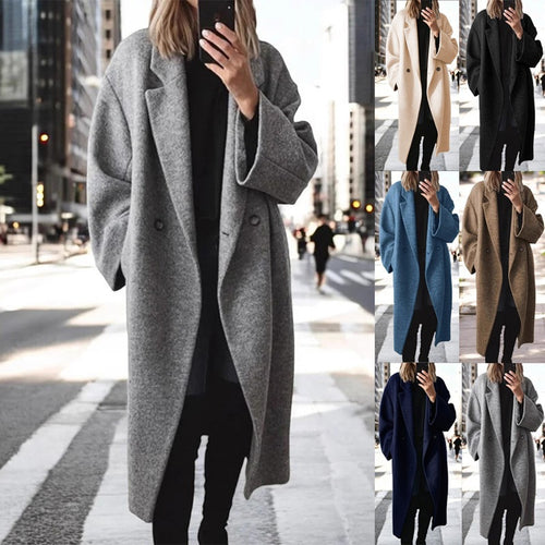 Damen Oversize Wollmix-Mantel mit doppelreihiger Knopfleiste, weitem Reverskragen und Eingrifftaschen – Montévia