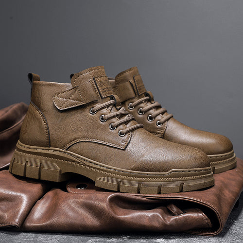 Herren Robuste Plateauschnür-Boots mit Klettlasche und profilierter Gummisohle Echoarchiv