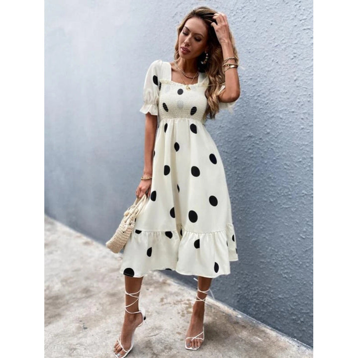 Damen Midi-Kleid mit lässigem Schnitt und großen Punkten Echo Archiv