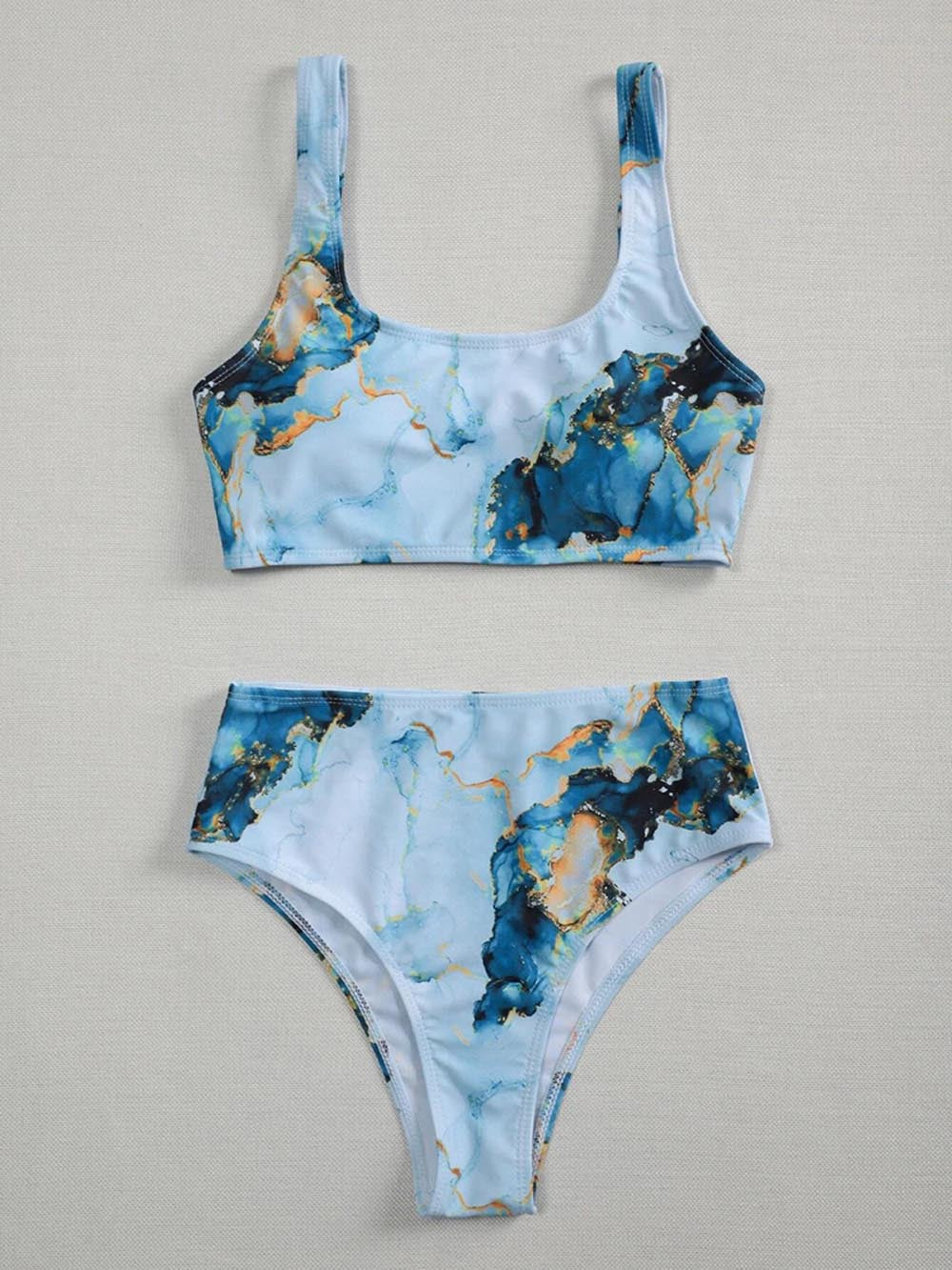 Damen Asymmetrisches Bikini-Set mit geknotetem Oberteil Echo Archiv