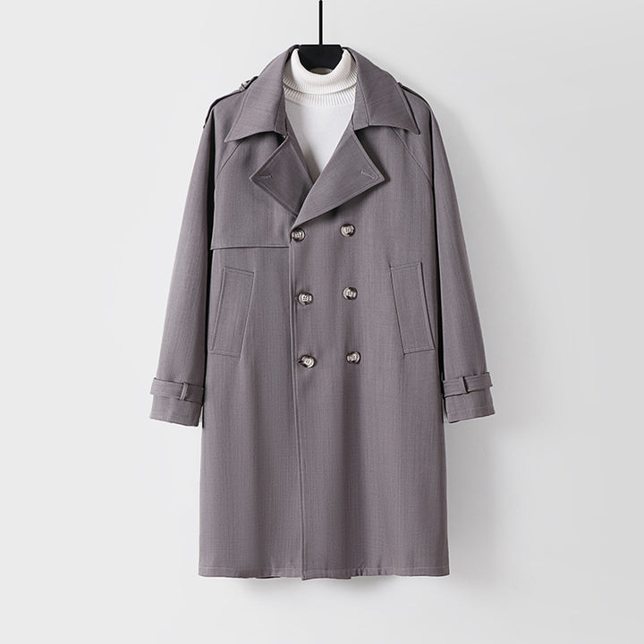 Herren Midilanger Oversize-Trenchcoat mit doppelter Knopfreihe und Schulterklappen Echoarchiv