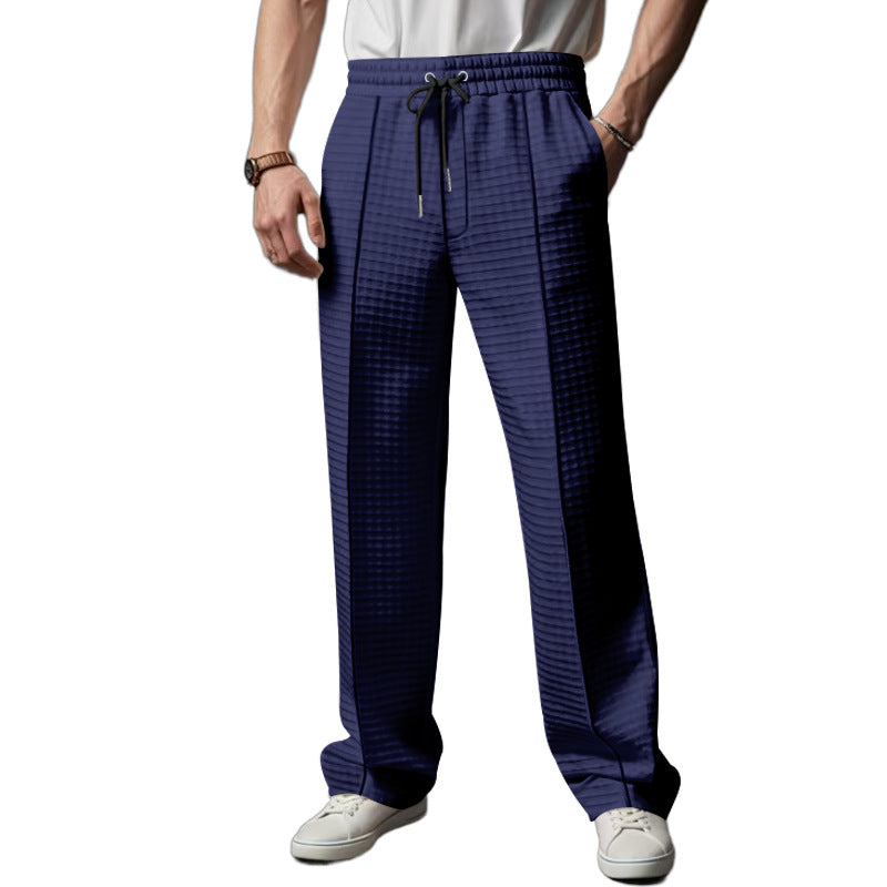Herren Relaxed-Fit Freizeit-Hose mit strukturierter Karooptik, elastischem Bund & Kordelzug – Sorevano