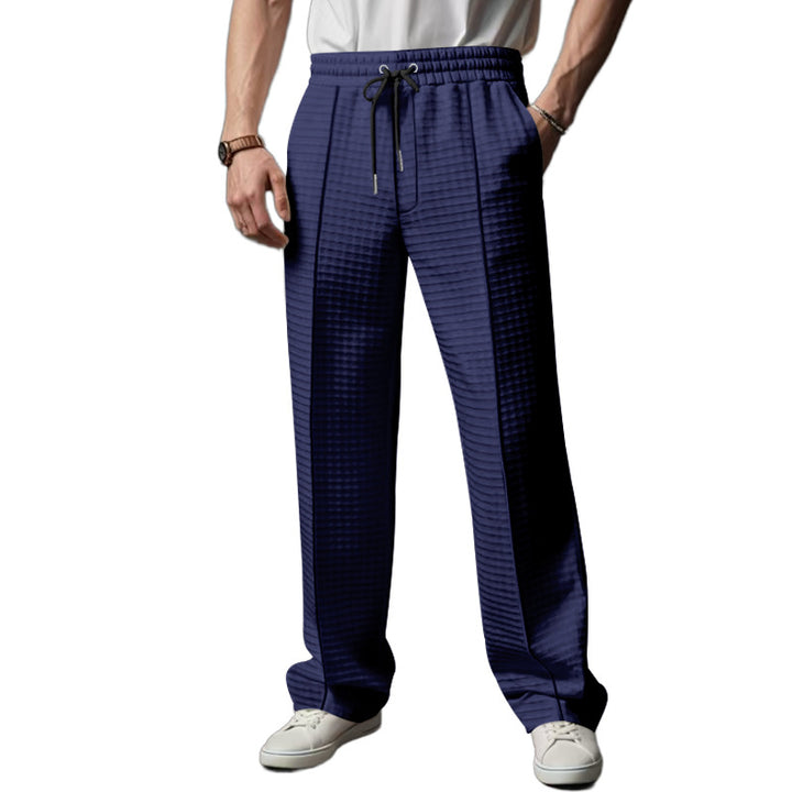 Herren Relaxed-Fit Freizeit-Hose mit strukturierter Karooptik, elastischem Bund & Kordelzug – Sorevano
