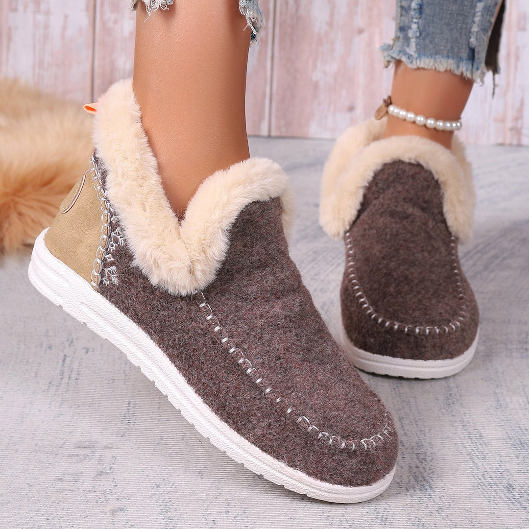 Damen Gefütterte Kurzstiefel-Hausschuhe mit Faux-Fellkragen und rutschfester Gummisohle – Lioré