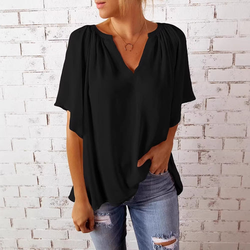 Damen lockeres Blusenshirt mit V-Ausschnitt und luftigen Ärmeln Echo Archiv