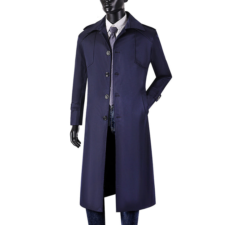 Herren Lang geschnittener Trenchcoat mit klassischem Revers und wasserabweisendem Finish Echoarchiv
