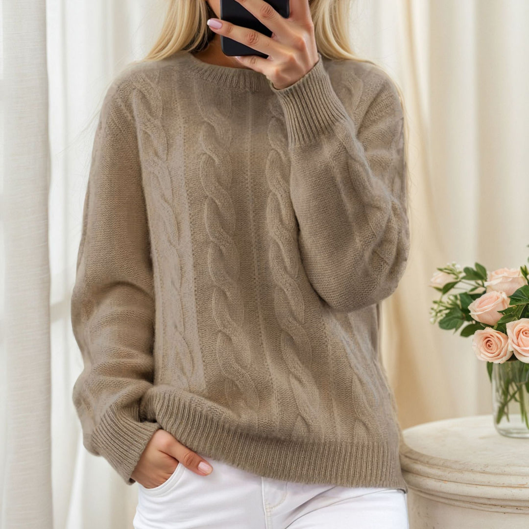Damen nan kuscheliger Zopfstrickpullover mit Rundhalsausschnitt Echo Archiv