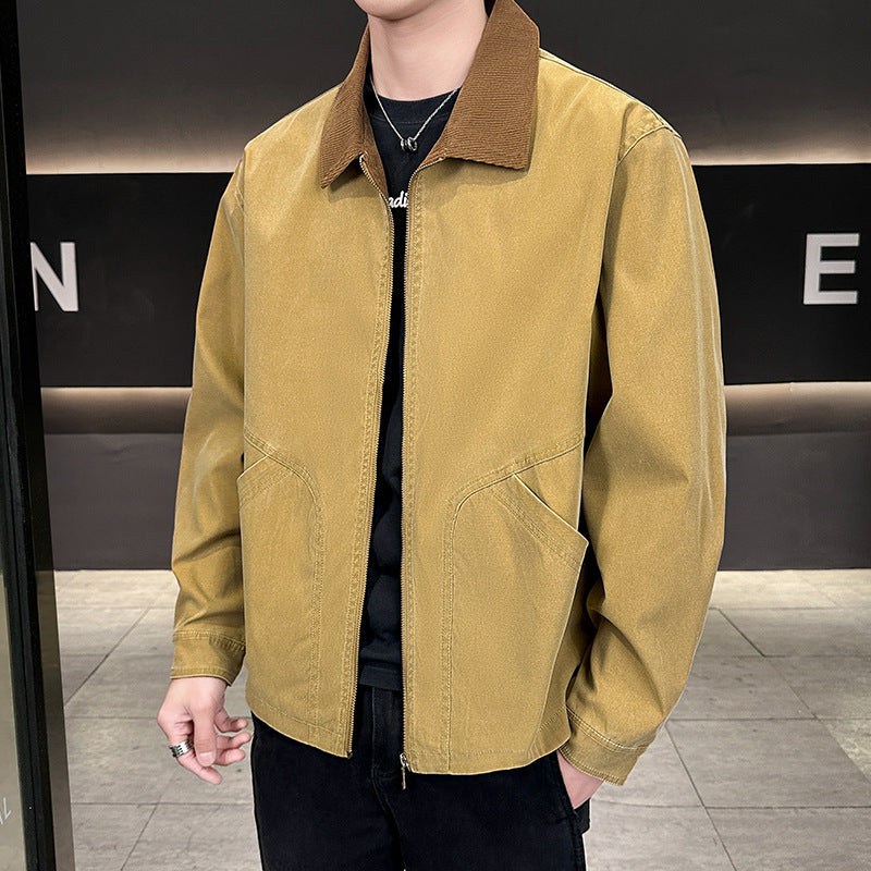 Herren Canvas-Fieldjacke mit Cordkragen, durchgehendem Reißverschluss und ergonomischen Nahtdetails Echoarchiv