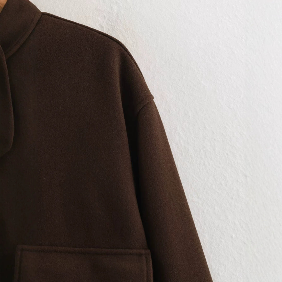 Damen Boxy Wollmix‑Blousonjacke mit Stehkragen, großen Pattentaschen und elastischem Saum Echo Archiv