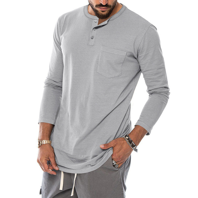 Herren Langarm-Henley-Shirt mit Brusttasche aus hochwertiger Baumwolle Echoarchiv