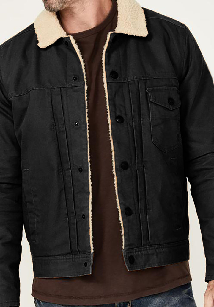 Herren gefütterte Denimjacke mit Teddykragen und praktischen Taschen Echoarchiv