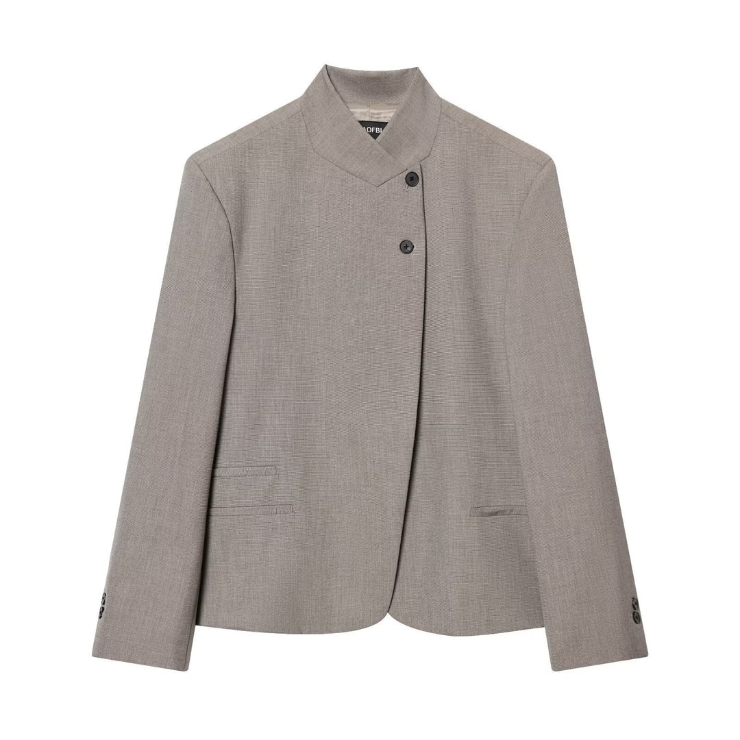 Damen Kurzer taillierter Blazer mit Stehkragen und asymmetrischer Knopfleiste Echo Archiv