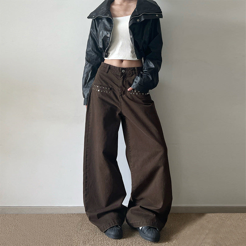 Damen Extraweite Baggy-Hose mit Nietverzierung und Utility-Details Echo Archiv