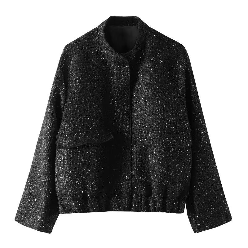 Damen verzierte Bouclé-Bomberjacke mit Pailletten und Strass Echo Archiv