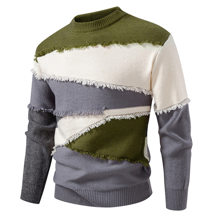 Herren Colorblock-Strickpullover mit Fransenbesatz und kurzem Stehkragen Echo Archiv