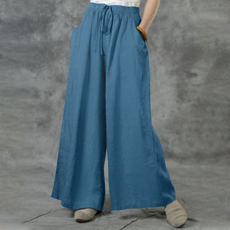 Damen nan weite Leinenhose mit hohem Bund und Tunnelzug Echo Archiv