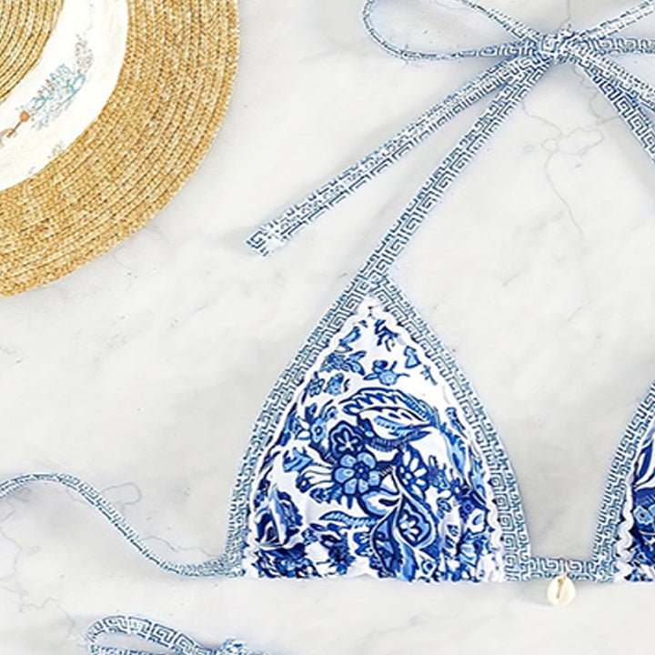 Damen Triangel-Bikini mit floralem Druck und raffinierten Bindebändern Echo Archiv