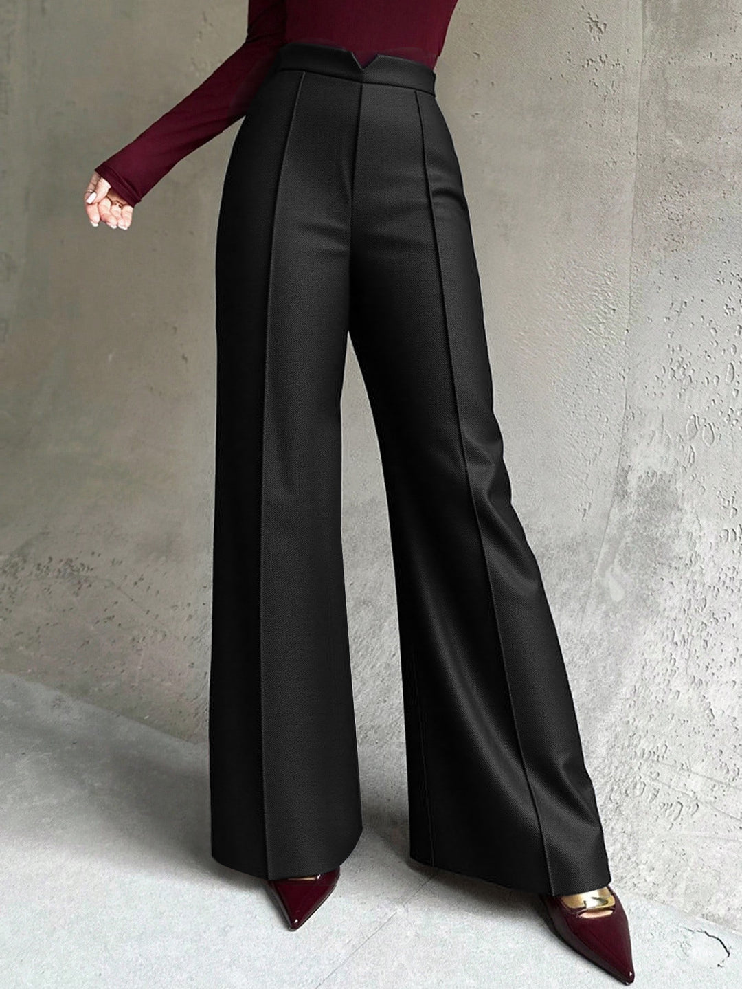 Damen elegante weite Palazzo-Hose mit Bügelfalte und hochgeschnittener Taille – Avélisse