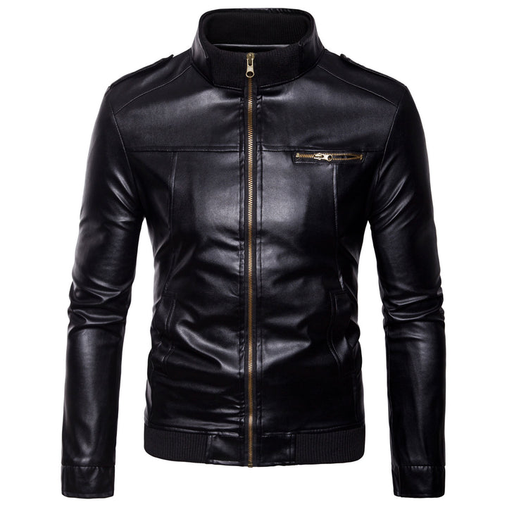 Herren Kunstleder Übergangsjacke mit Stehkragen und modischen Details Echoarchiv