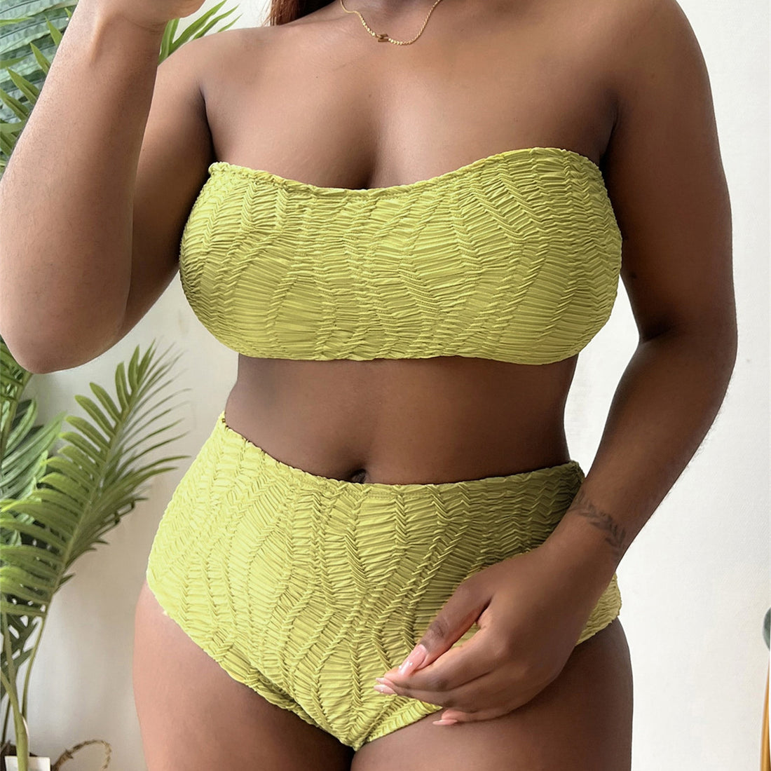 Damen Hoch tailliertes Bustier-Bikini-Set mit Rüschen-Design – Maréssa