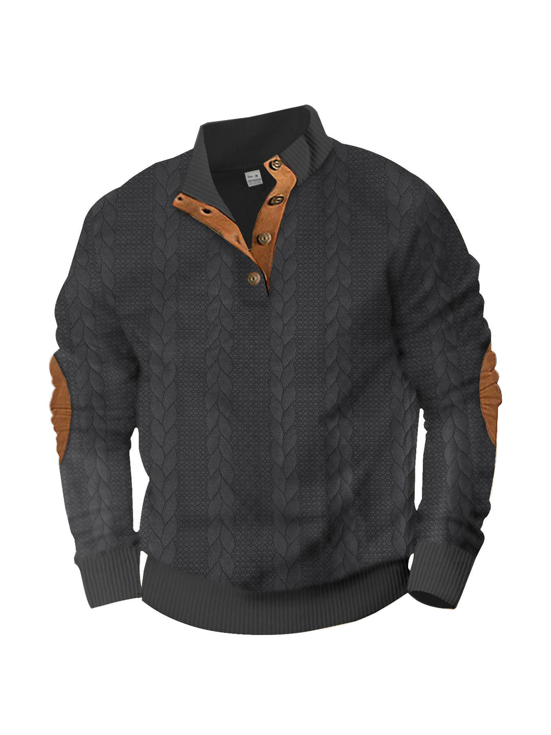 Herren nan lässiger Zopfstrickpullover mit verstärkter Knopfleiste und Wildleder-Ellenbogenpatches Echo Archiv