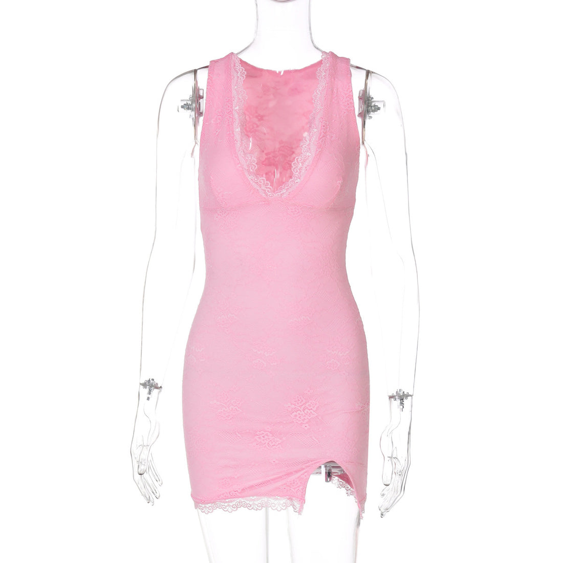 Damen figurumschmeichelndes Spitzenkleid mit V-Ausschnitt und feinen Details – Élara