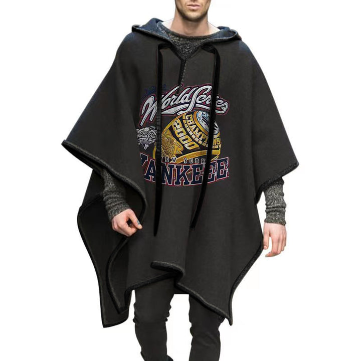 Herren Oversized Kapuzenponcho aus Strick mit geometrischem Mosaikmuster Echoarchiv