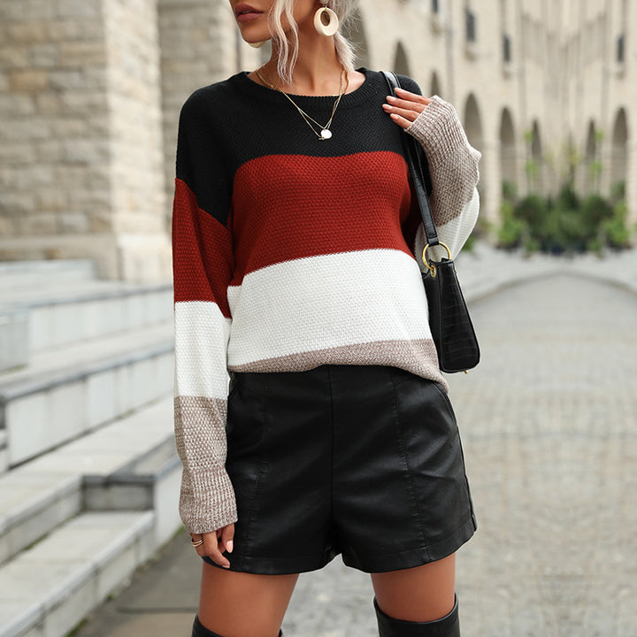 Damen Lässiger Colorblock-Waffelstrick-Pullover im Oversize‑Cut mit verlängertem Ärmelabschluss Echoarchiv
