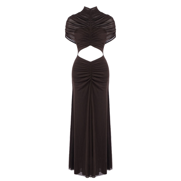 Damen Elegantes Cut-Out Maxikleid mit hochgeschlossenem Design und raffinierten Drapierungen Echo Archiv