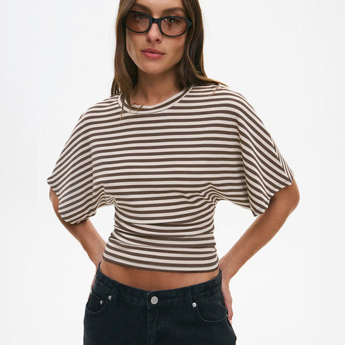 Damen modernes Kurzarm-Top mit lässigem Streifenmuster und elegantem Schnitt Echo Archiv
