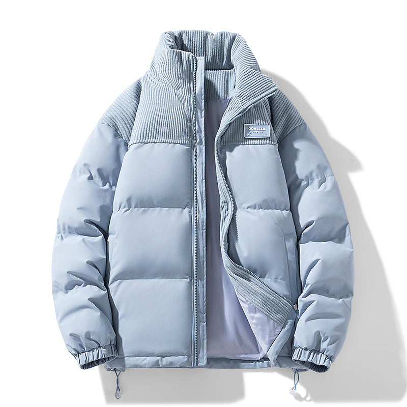 Herren Wattierte Steppjacke mit Cordbesatz, hohem Stehkragen und Thermofutter Echoarchiv