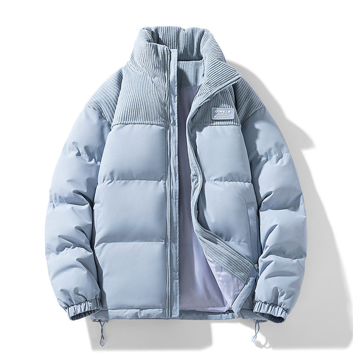 Herren Wattierte Steppjacke mit Cordbesatz, hohem Stehkragen und Thermofutter Echoarchiv