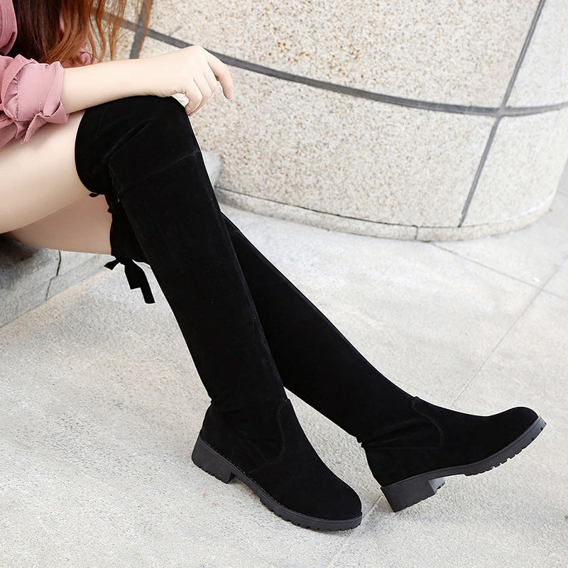 Damen Overknee-Stiefel aus Velourslederoptik mit elastischem Schaft und profilierter Gummisohle Echoarchiv