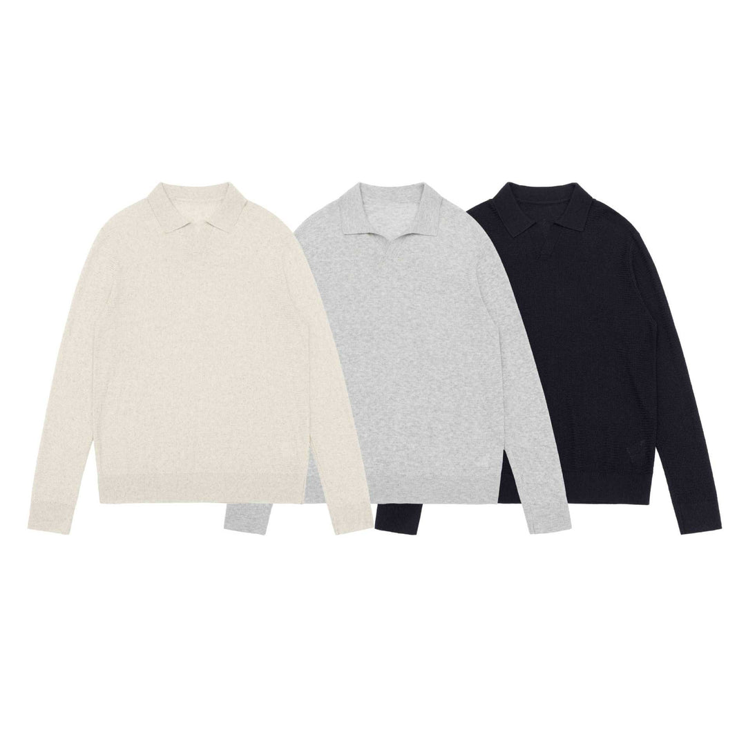 Unisex Feinstrick-Polo-Pullover mit Troyerkragen und geripptem Saum Echoarchiv