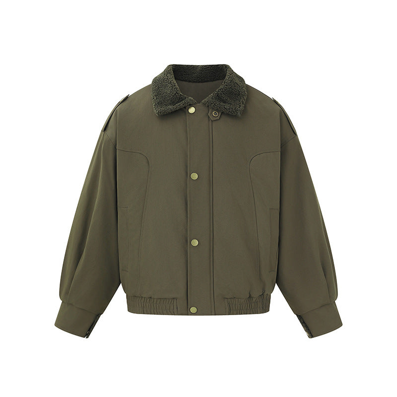 Damen Kurz geschnittener Boxy‑Blouson mit Teddykragen und Schulterlaschen Echoarchiv
