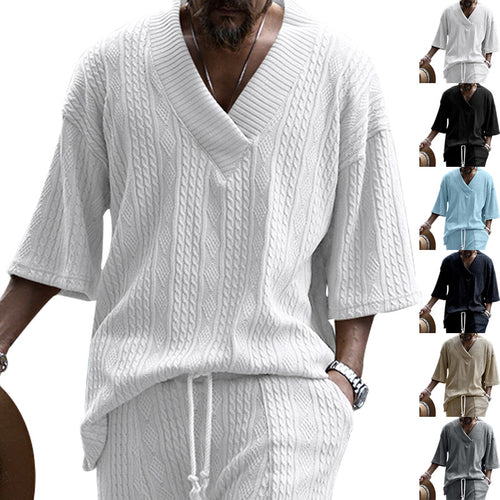 Damen nan weiter Kurzarm-Strickpullover mit Schalkragen und Zopfmuster Echo Archiv