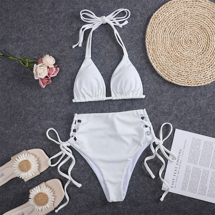 Damen Hochtailliertes Triangel-Bikini-Set mit Bindebändern Echo Archiv