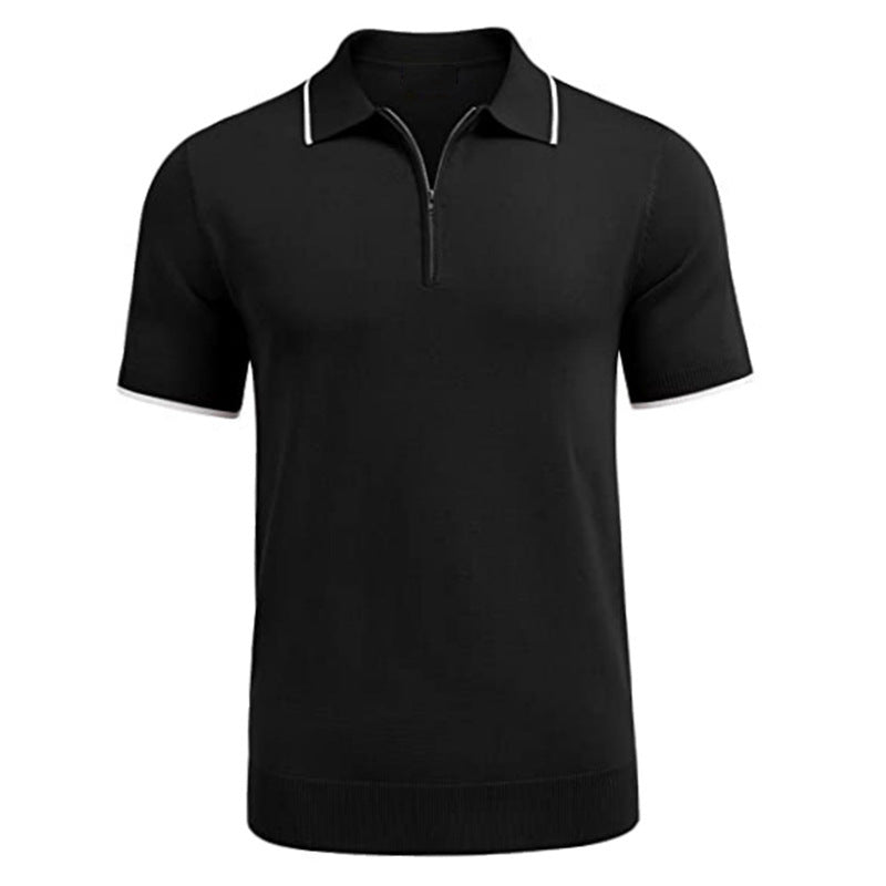 Herren modernes Kurzarm-Polo mit feinem Reißverschluss Echoarchiv