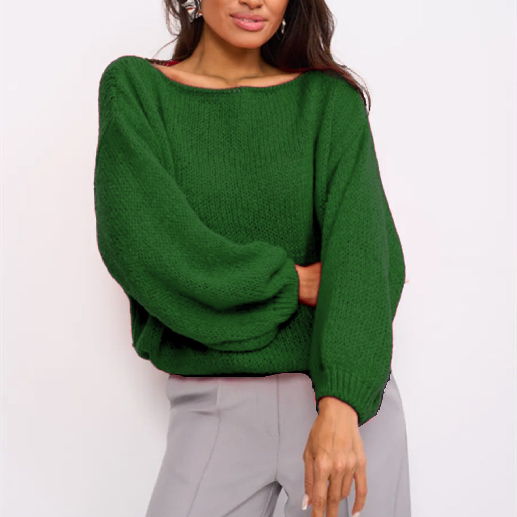 Damen Schulterfreier Mohair‑Optik Oversize-Pullover mit überschnittener Passform und kurzem Saum – Mavelle