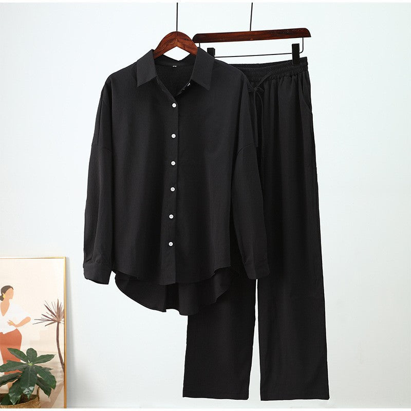 Damen nan lockeres zweiteiliges Lounge-Set mit Oversize-Hemd und elastischer Bundhose Echo Archiv