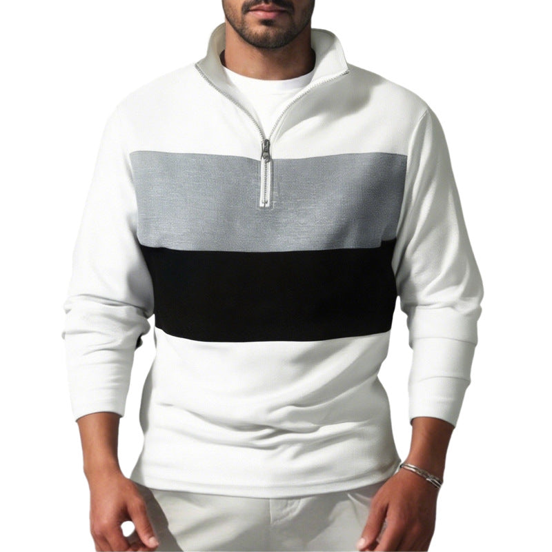 Herren nan Sweatshirt mit halbem Reißverschluss, Stehkragen und markanten Blockstreifen Echo Archiv