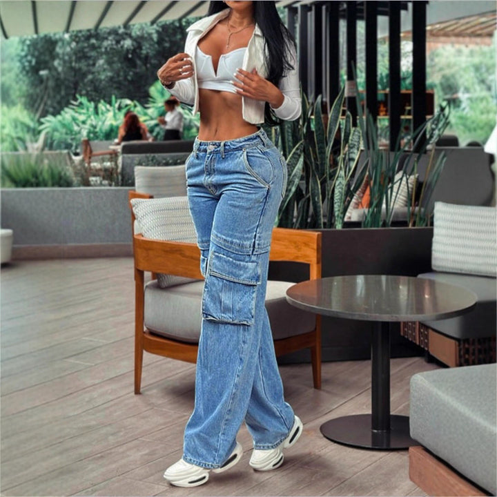Damen tiefsitzende Wide‑Leg Cargo-Jeans mit XXL-Klappentaschen Echo Archiv