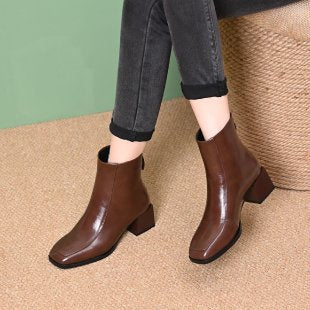 Damen Elegante Stiefeletten mit Blockabsatz und Reißverschluss – Varelle